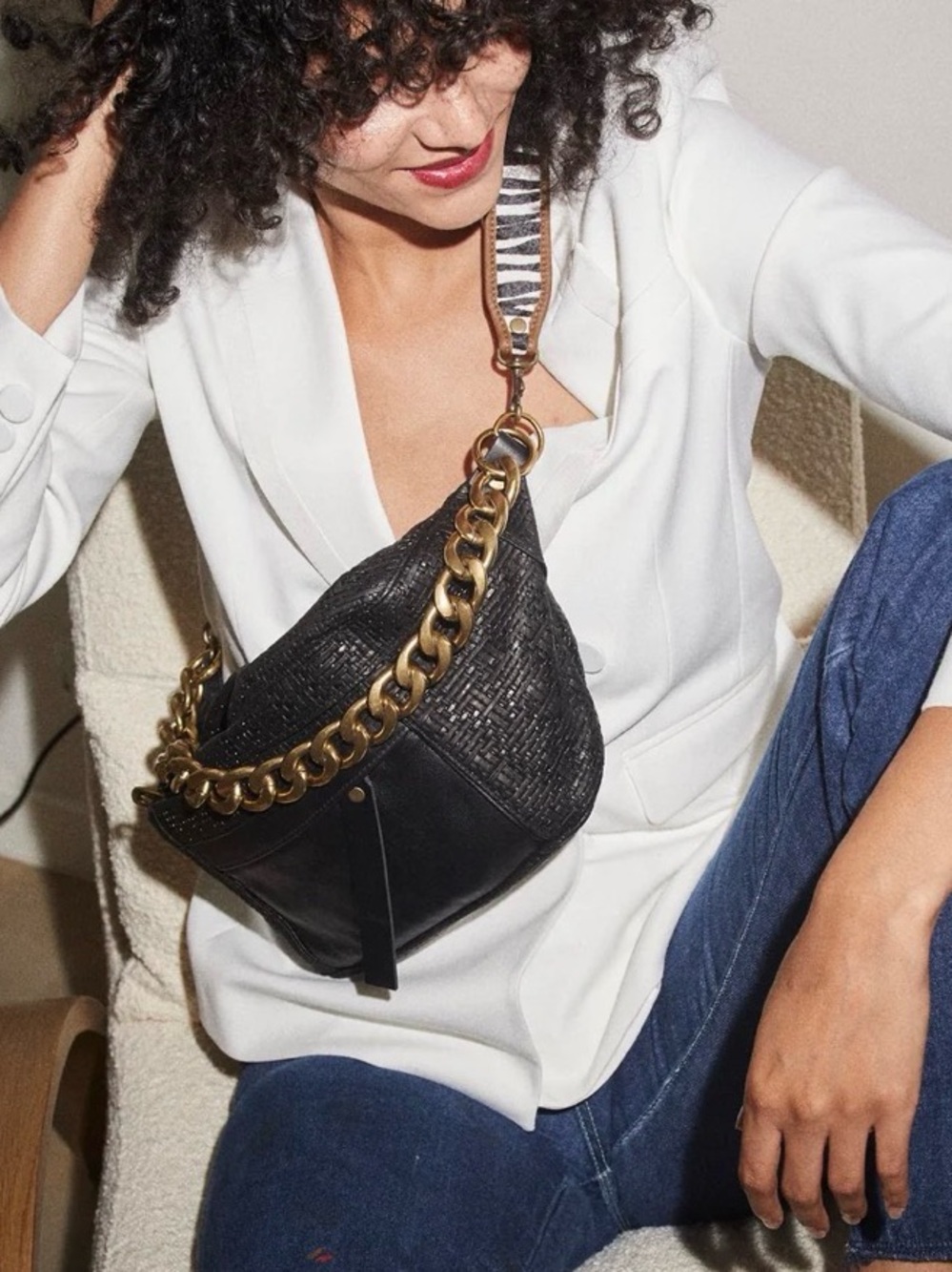 Parker Thatch Black Leather Basketweave Cross Your Heart Sling